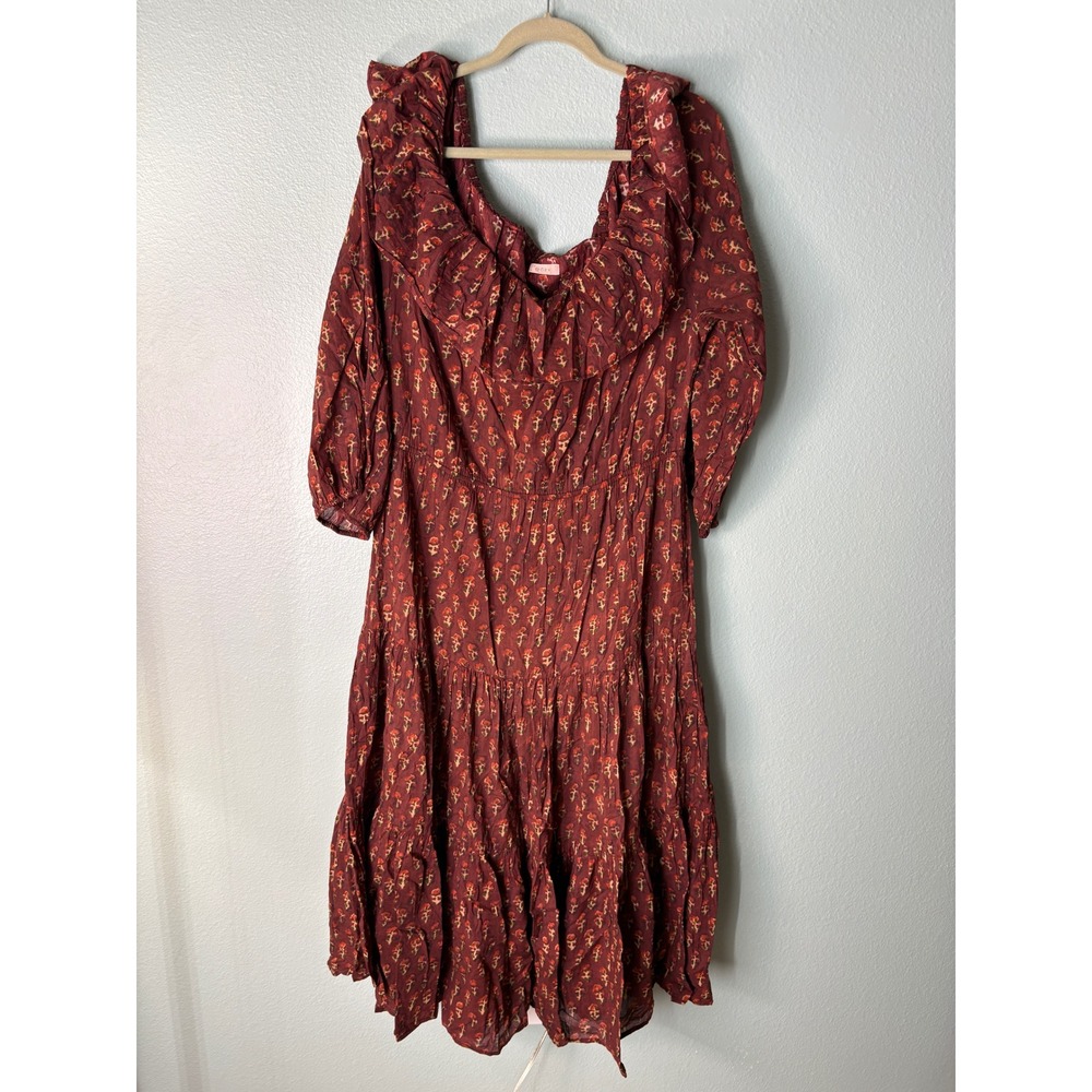 DOEN Maroon Red Floral Long Sleeve Dress AS IS Flawed Stretched Elastic